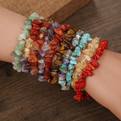 Newly Natural Stone Chip Beads Stretchy Bracelet Ethnic Style Colored Stone Bracelet dropshipping