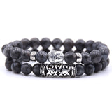 2pcs set  Black Lava Stone Prayer Beads Buddha Men Bead Bracelet Beaded Bracelets for Women and Mens Pulseras Masculina