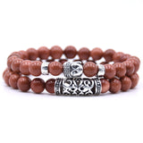 2pcs set  Black Lava Stone Prayer Beads Buddha Men Bead Bracelet Beaded Bracelets for Women and Mens Pulseras Masculina