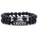2pcs set  Black Lava Stone Prayer Beads Buddha Men Bead Bracelet Beaded Bracelets for Women and Mens Pulseras Masculina
