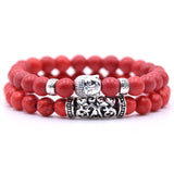 2pcs set  Black Lava Stone Prayer Beads Buddha Men Bead Bracelet Beaded Bracelets for Women and Mens Pulseras Masculina