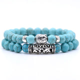 2pcs set  Black Lava Stone Prayer Beads Buddha Men Bead Bracelet Beaded Bracelets for Women and Mens Pulseras Masculina